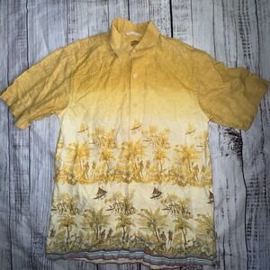Tommy Bahama Hawaiian Shirt Mens M Silk Floral Yellow Short Sleeve